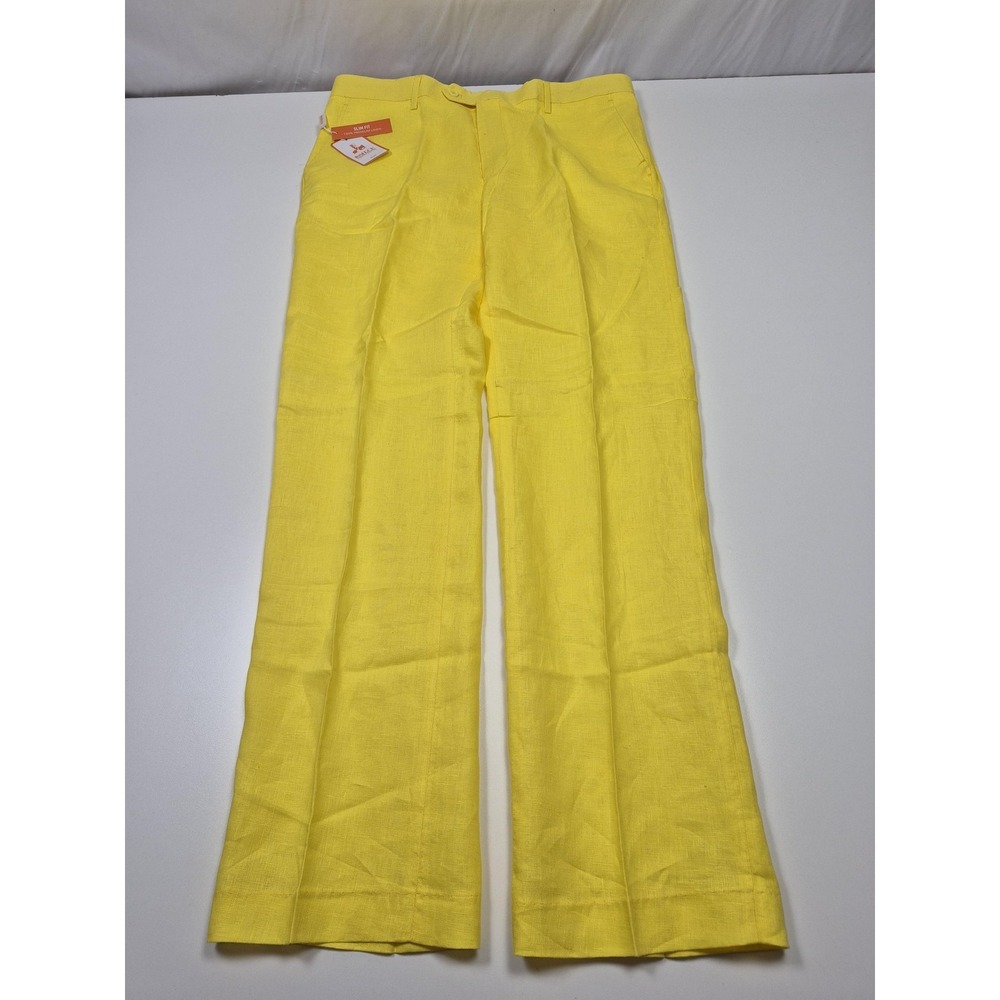 Inserch Dress Pants Mens 38x34 Yellow Linen Flat Front Slim Fit Summer NWT